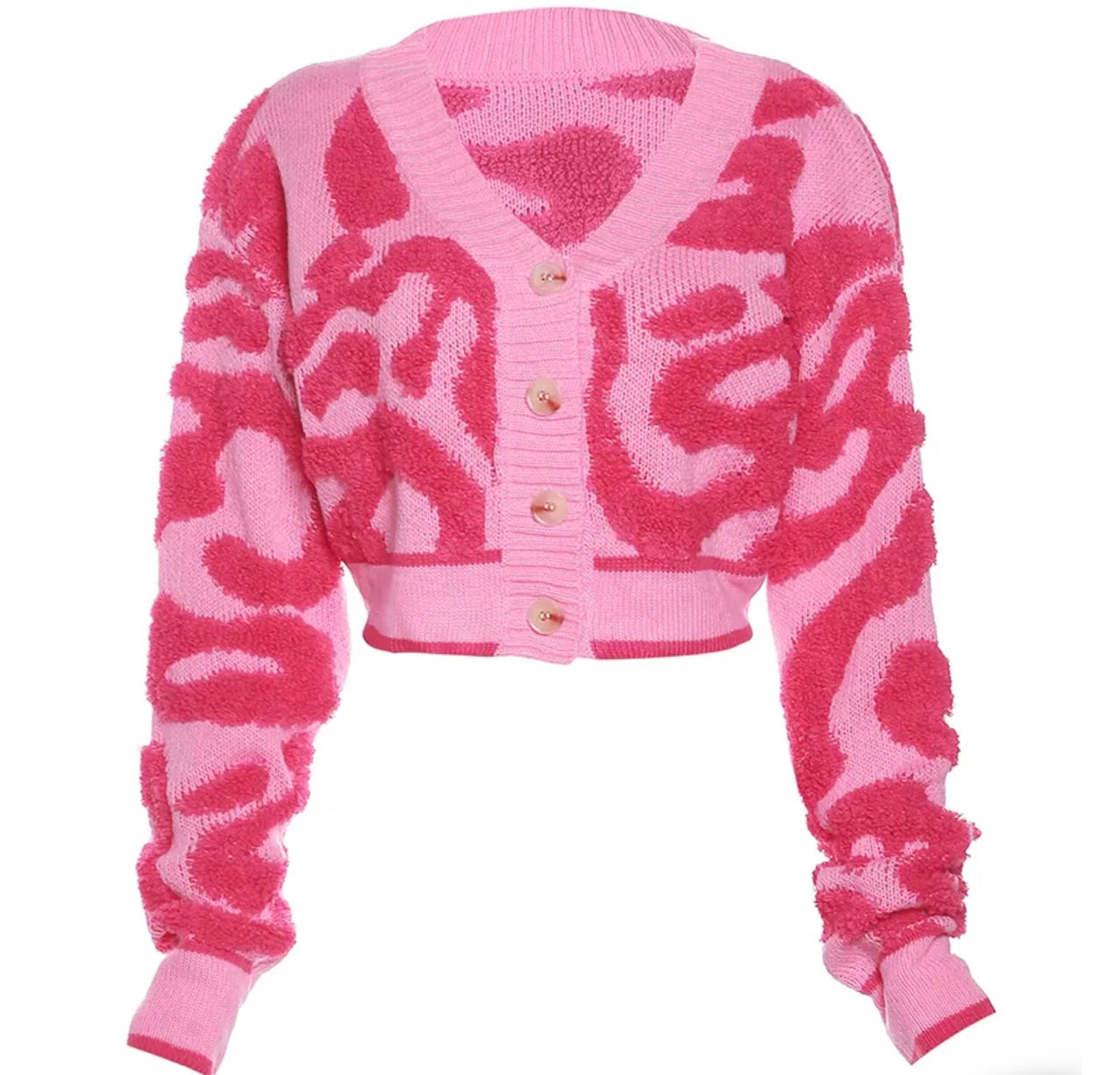 Pink V crop cardigan sweater